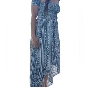 Salty Lemon smocked off the shoulder halter tie dress asymmetrical size medium